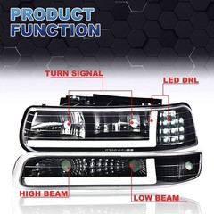 Chevy Silverado LED Headlight Assembly Compatible 1999-2002 2000-2002 2500 3500