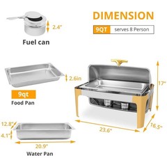 9 Qt Roll Top Chafing Dish Buffet Set for Catering Food Warmer NSF Certification