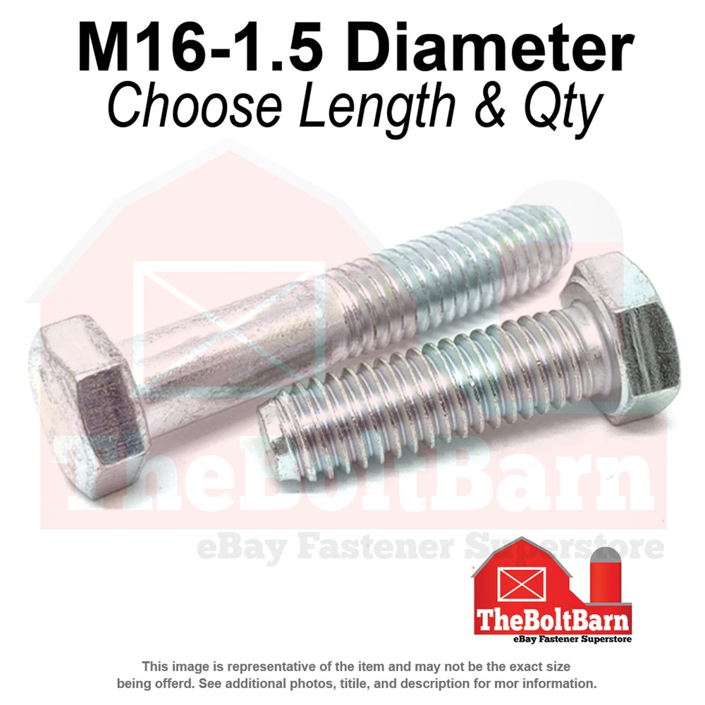 M16-1.5 Metric Class 8.8 Fine Hex Cap Screws Zinc Clear (Choose Length & Qty)
