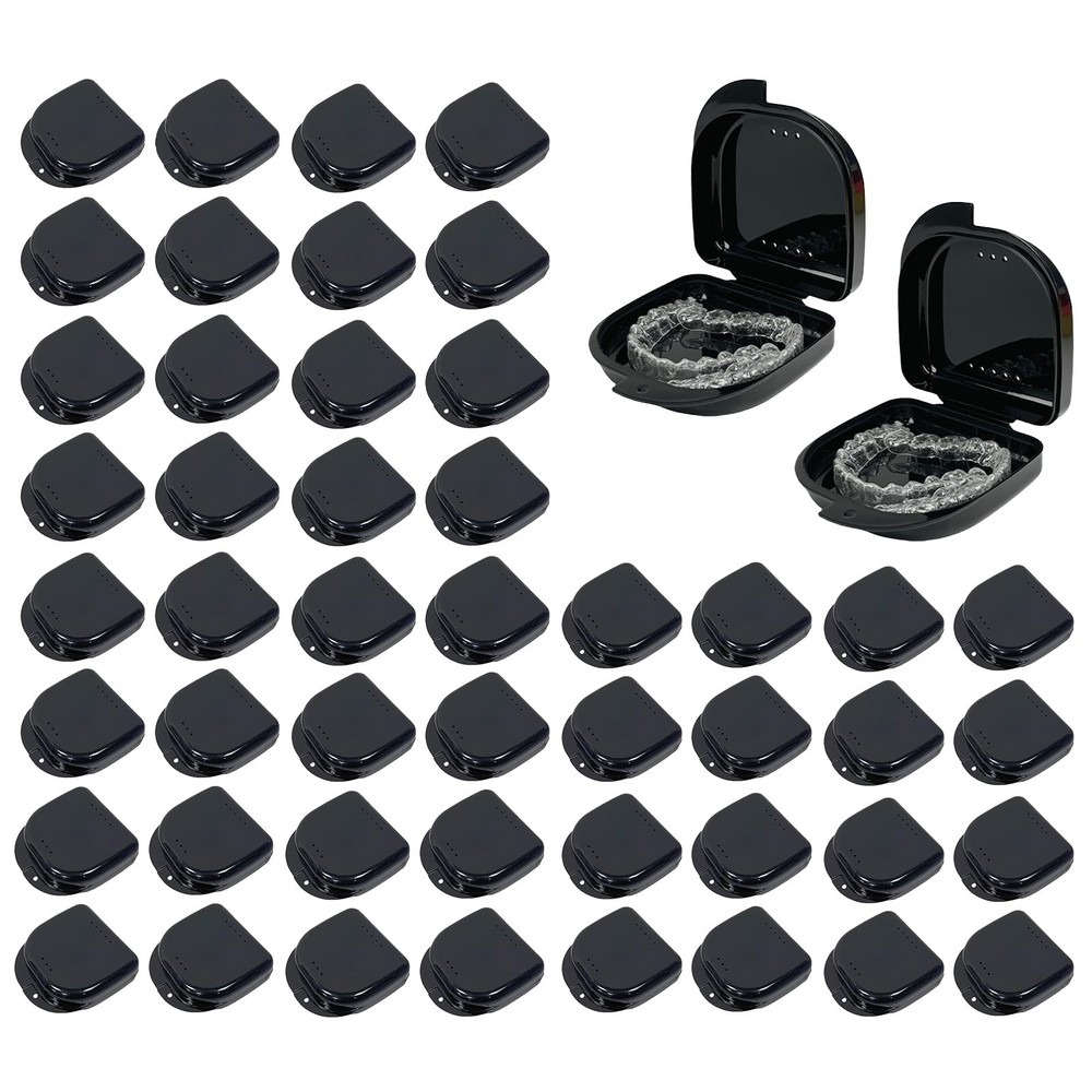 Maoerdental 60PCS Retainer Case with Vent Holes,Black Color 60 Count, Black