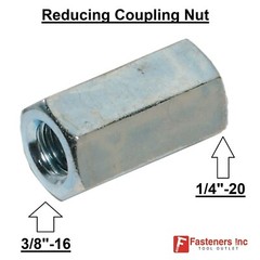 3/8-16 x 1/4-20 Hex Threaded Rod REDUCING Coupling Nut Female Zinc 1/2″W 1″L