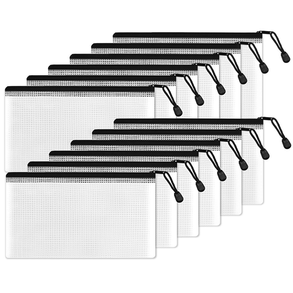 12 Packs Black Plastic Mesh Zipper Pouch, 4.6×9.2 in, Water-Resistant Bag