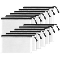 12 Packs Black Plastic Mesh Zipper Pouch, 4.6×9.2 in, Water-Resistant Bag