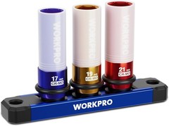 WORKPRO 3PC 1/2″ Drive Lug Nut Impact Socket Set Deep Thin Wall Socket 17-19-2mm