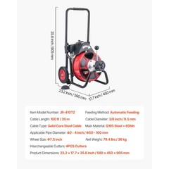 100ft 3/8″ Drain Cleaner Machine Electric Drain Auger Auto Feed W/ Cutters