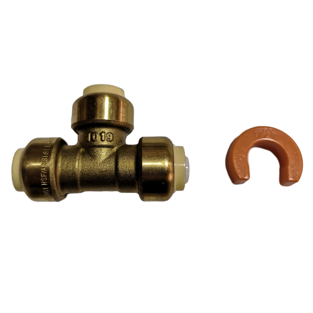 2) 1/2″ Push-Fit Tee w. 1 Free Removing Clip, Lead Free Brass