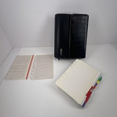 Franklin Covey Leather 6 Ringed Binder W/ Inserts Textured Pocket Compact Black