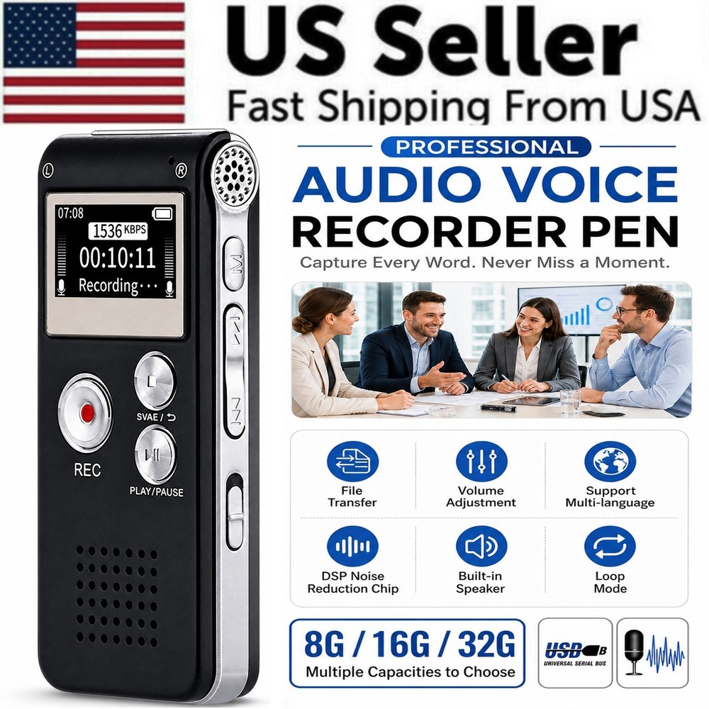 Lecture Digital Voice Recorder Dictaphone Audio MP3 Sound Mini Spy Recorder Mic
