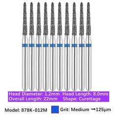 Vakker 10pc Dental 878K-012M Medium Grit Curettage Diamond Burs Friction Grip FG