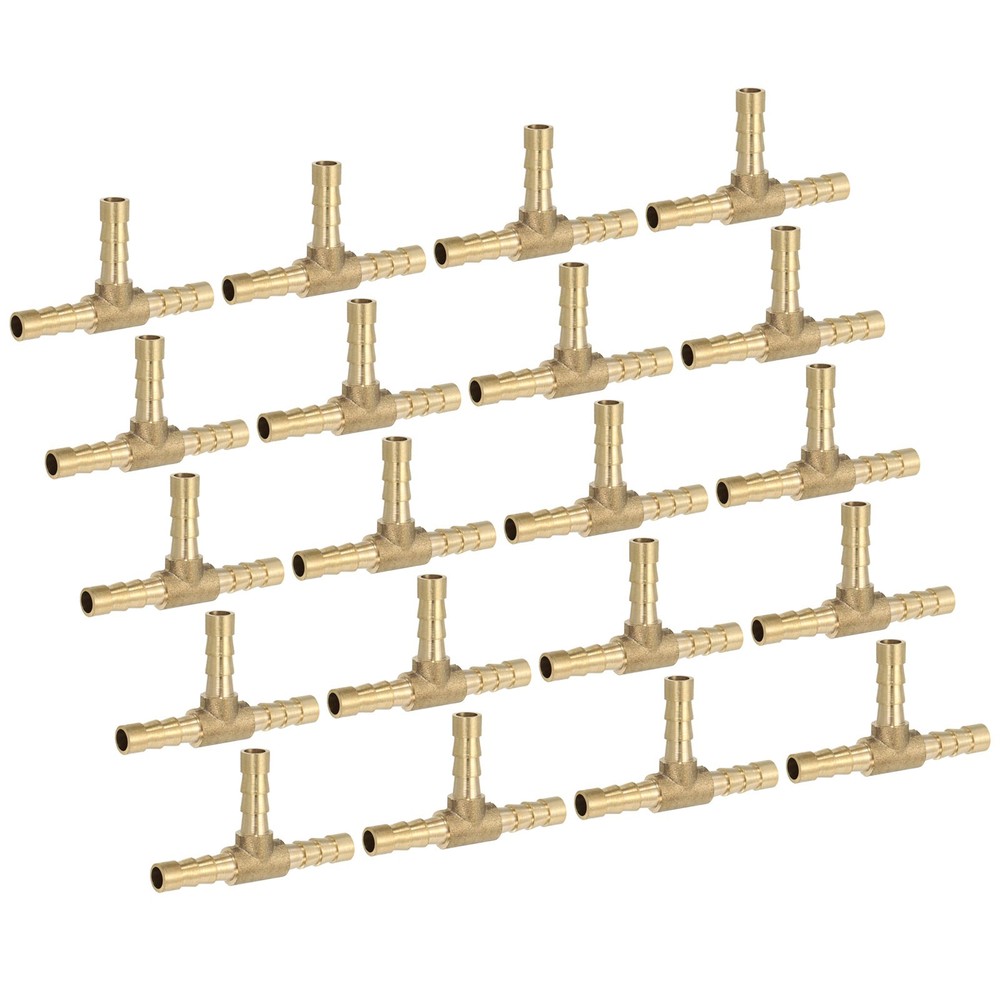 20 Pcs 1/4″ Brass Tee Barb Hose Fitting 3 Way Adapter Union Barbed Split Golden