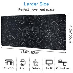 Gaming Mouse Pad Large 31.5 x 11.8in Topographic 11.8″ x 31.5″, Black