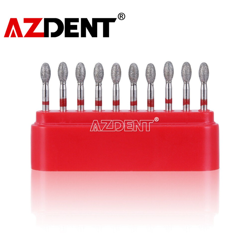 10pcs AZDENT Dental FG Diamond Burs Egg Football #379-023F Fine Grit Red