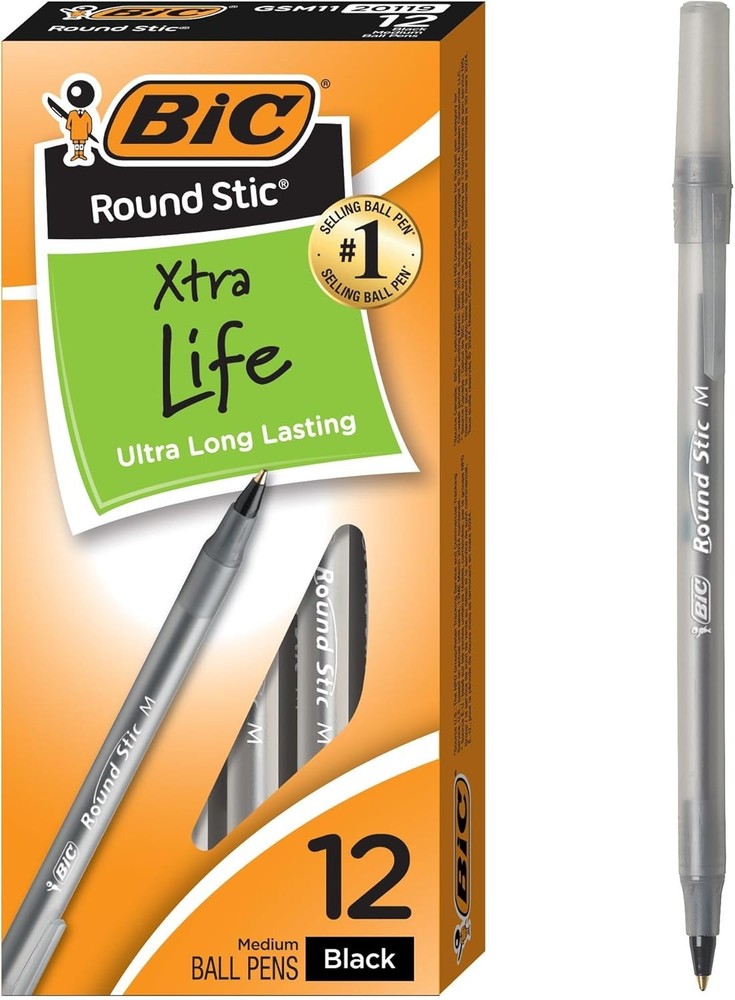 Pack of 12 Ballpoint Pen – Black Ink Ball Point Pens for Office Writing School