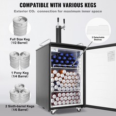 Black Beer Kegerator Dual Tap 1/6 1/4 1/2 Barrel Compatible