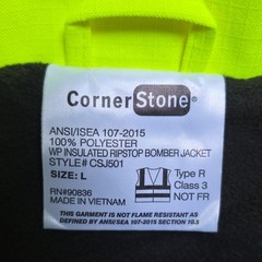 CornerStone CSJ501 Hi-Vis WP Insulated Ripstop Bomber Jacket Yellow/Gray L
