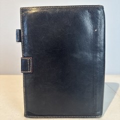 Vtg FRANKLIN COVEY Classic Black Full Grain Leather Planner Cover Brass Buckle