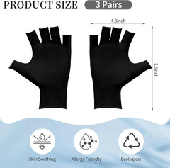 3 Pairs of Fingerless Cotton Gloves 100% Black Cotton Moisturizing Gloves for…