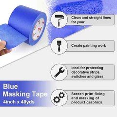 Wide Blue Painters Tape 4 Inches X 40 Yards, 4” Blue Masking Tape for Painting,