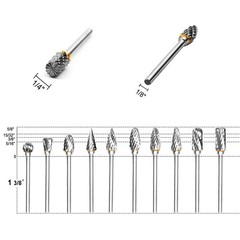 Tungsten Carbide Rotary Burr Set 10PCS Double Cut Grinding Head 1/4 In Die Gr…