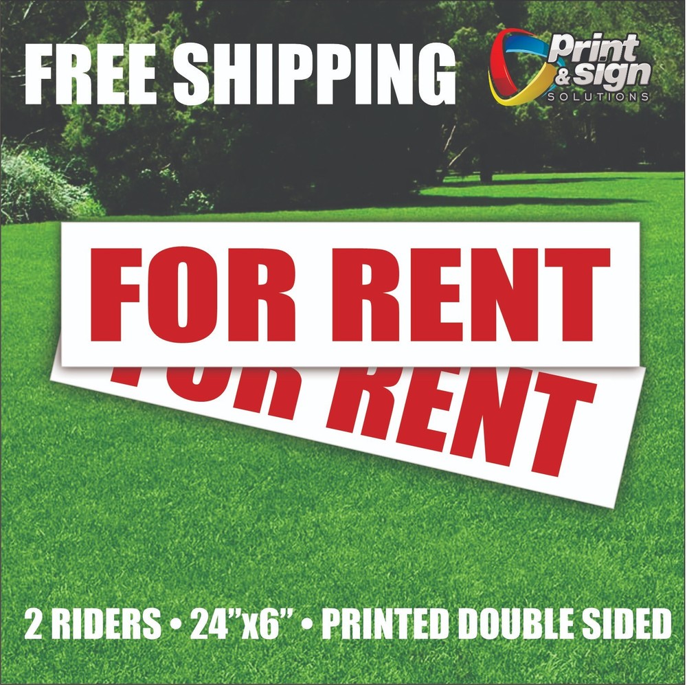 2PC FOR RENT 6″x24″ REAL ESTATE RIDER SIGNS 2 Sided HOMES HOUSE PLASTIC