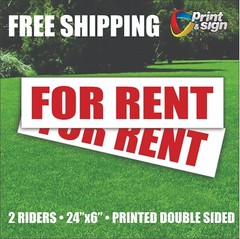 2PC FOR RENT 6″x24″ REAL ESTATE RIDER SIGNS 2 Sided HOMES HOUSE PLASTIC