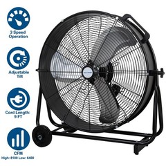 BILT HARD 24″ 8100 CFM High Velocity Industrial Drum Fan, 24 Inch, Black