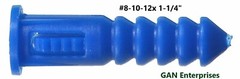 Ribbed Blue Plastic Anchors #8-#10-#12 x 1.25″, With or Without #10 x 1″ Screws