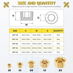16Pcs Brass NPT Plug Assortment Kit 5 Sizes1/8″ 1/4″ 3/8″ 1/2 “3/4” Internal hex