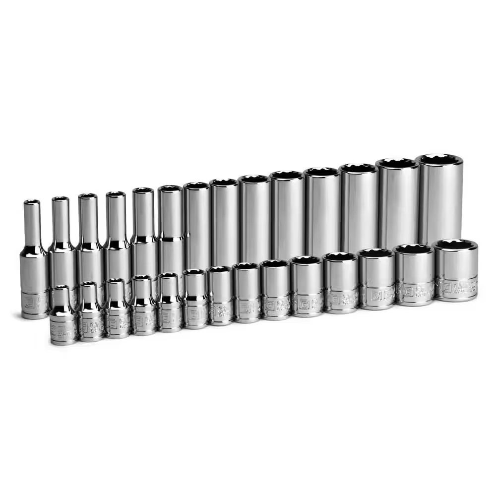 1/4 In. Drive Metric 12-Point Shallow and Deep Socket Set (28-Piece)