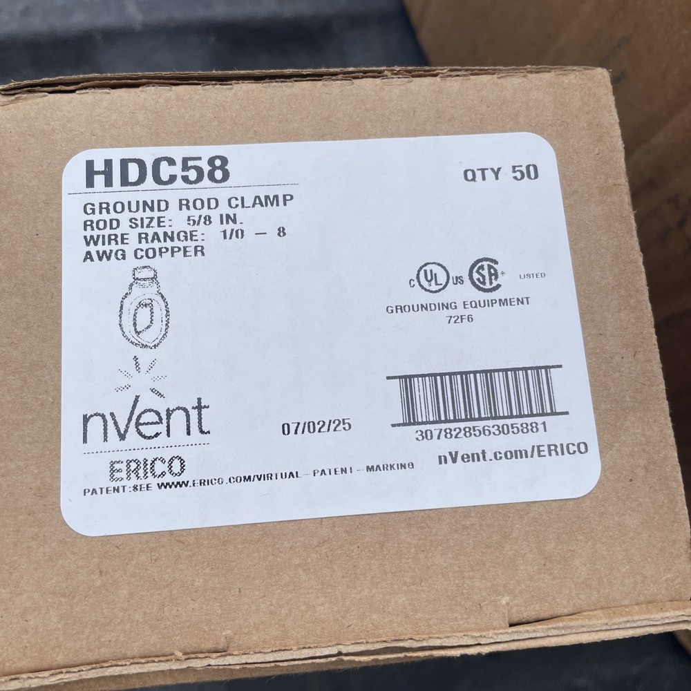 nVent Erico HDC58 Bronze Grounding Rod Clamp 5/8″ Wire Range 1/0 – 8 (Box Of 50)