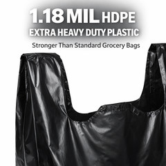 Bags 1/6 21 x 6.5 x 11.5 Extra Heavy Duty 1.18 Mil BLACK T-Shirt Plastic Grocery