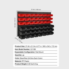 VEVOR Wall Mounted Storage Bins Small Parts Organizer Garage Tool Rack 48 Bins