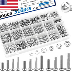 516Pcs Nuts and Bolts Assortment Kit 21-Sizes M3/M4/M5/M6 Nut Bolt Washer Assort