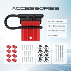8 Pcs 6-10 Gauge Anderson Connector Plug 50A 12-36V Battery Quick Connector Red