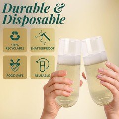 Champagne Flutes Plastic (50 Pack, 9oz) Clear, Stemless | Disposable Mimosa