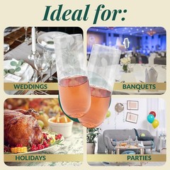 Champagne Flutes Plastic (50 Pack, 9oz) Clear, Stemless | Disposable Mimosa