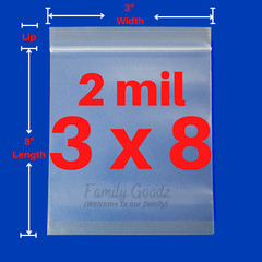 3″x8″ Clear Resealable Zip Seal Lock Bag 2 Mil Jewelry Bag,, Bead Bag, Parts Bag