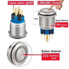 Waterproof Push Button Switch 22mm Momentary 12V Power 1NO 1NC SPDT Stainless…