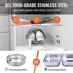 VEVOR 2-Pack Round Roll Top Chafing Dish Set with Full-Size 6Qt Pan Fuel Holder