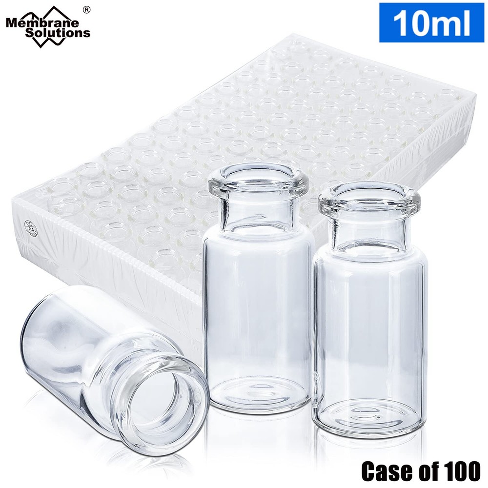100Pack 10ml Glass Vials,Lab Sample Vial 20mm Crimp Top Flat Bottom Bottle Clear