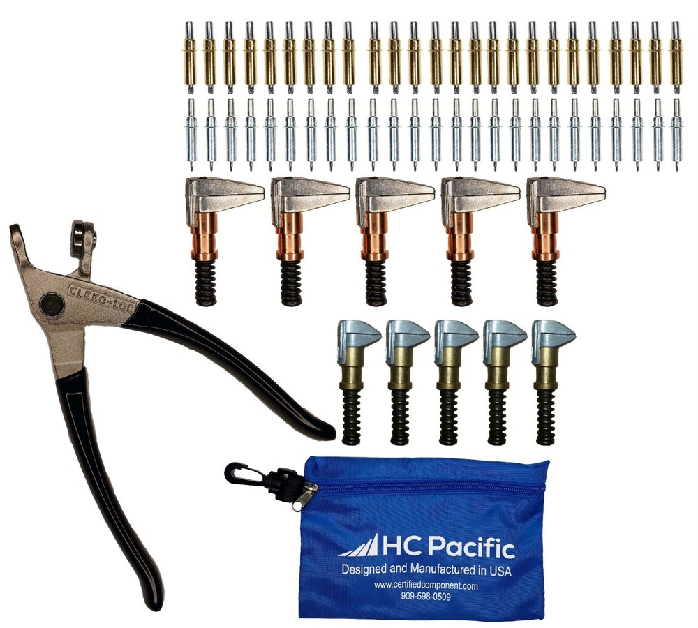 25 each C3/16 & C3/32 Cleco Fasteners (Made in USA) w/ Clamps, Pliers and Pouch