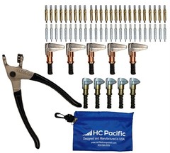 25 each C3/16 & C3/32 Cleco Fasteners (Made in USA) w/ Clamps, Pliers and Pouch