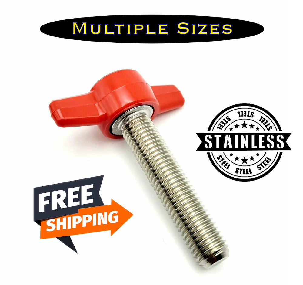 5/16″-24 Thumb Screw Bolts Fine Thread with Red Tee Wing Butterfly Clamping Knob