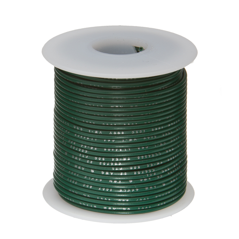 24 AWG Gauge Stranded Hook Up Wire Green 100 ft 0.0201″ UL1007 300 Volts