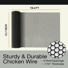 Pet Proof Barrier Net, Black Plastic Chicken Wire Mesh Fencing 15.7IN x 16.4F…