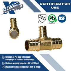 25 PIECES 3/4″ X 3/4″ X 1/2″ PEX TEE BRASS CRIMP FITTINGS ( LEAD FREE )