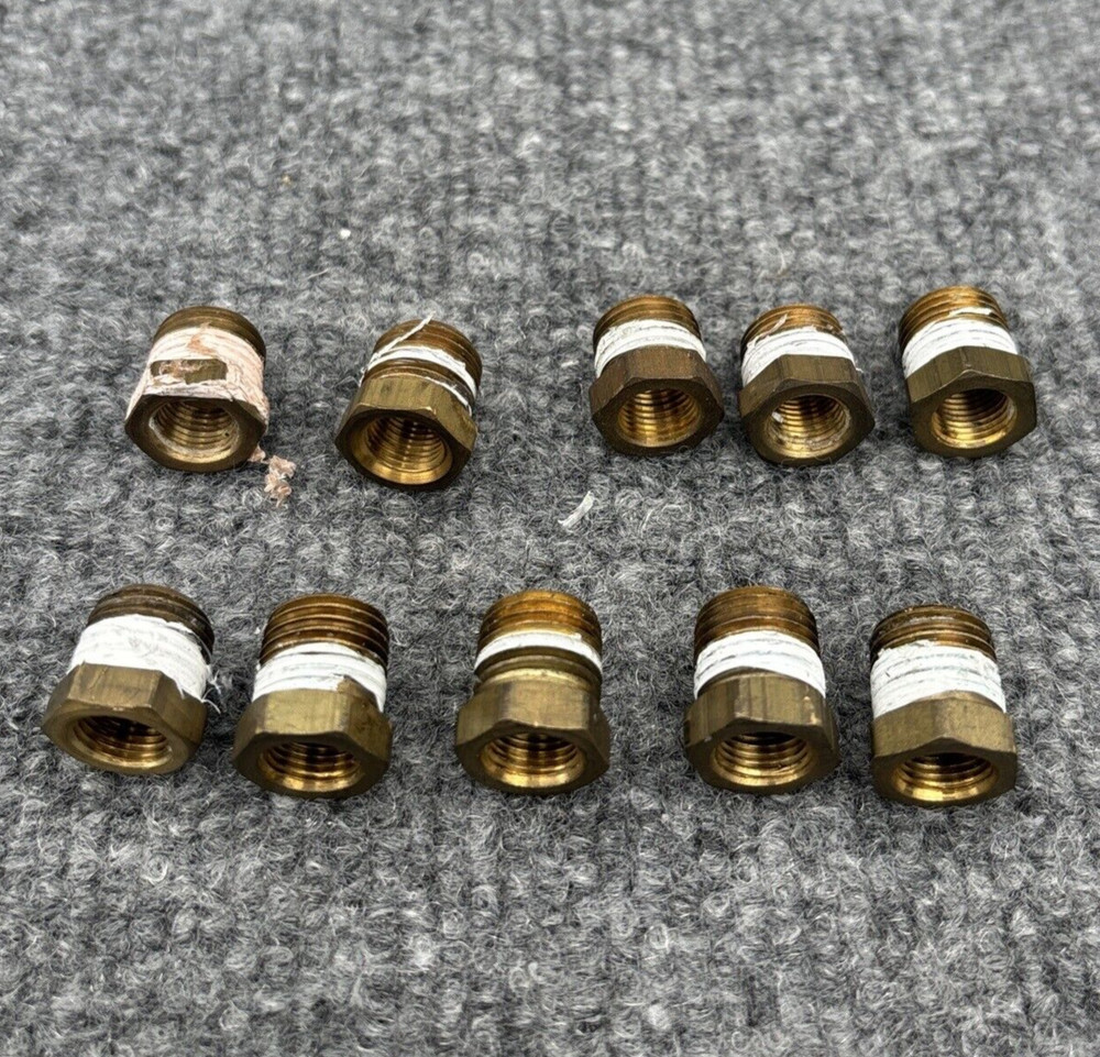 Lot of 10 – 1/4″ x 1/8″ NPT Brass Pipe Reducer Bushing Hex Used