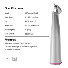 Dental 45° 1:4.2 Increasing Contra Angle LED Fiber Optic Handpiece Push Button