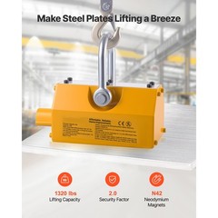 Uimoso Permanent Magnetic Lifter with 1320 lbs Load Capacity, N42 Magnet
