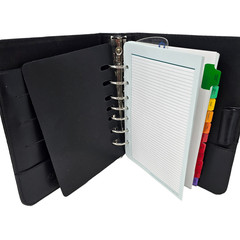 NWOT VTG 1999 Franklin Covey Black Classic Leather Open Binder Planner 7 Ring